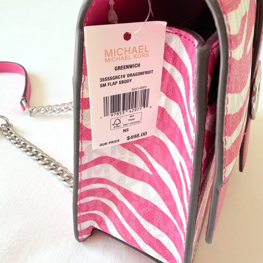 Michael Kors Greenwich Medium Flap Crossbody Bag Dragonfruit Pink - Picture 13 of 16